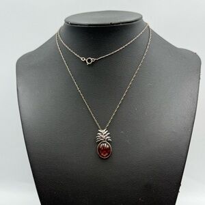 Sterling Silver Pineapple Pendant Necklace with Amber Cabochon
